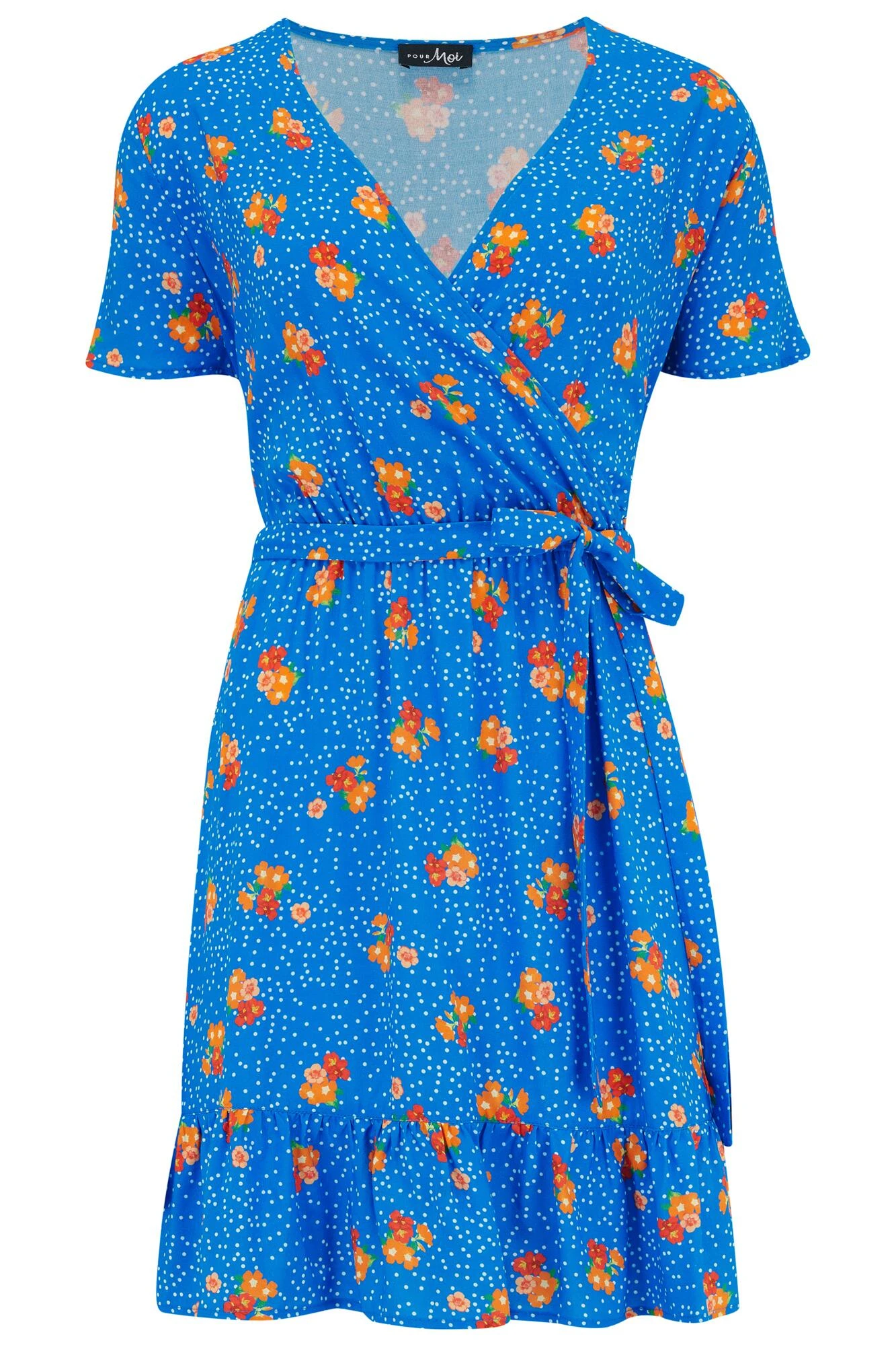 Pour Moi Woven EcoVero™ Tiered Wrap Beach Dress - Blue Floral 6 Pour Moi Woven EcoVero™ Tiered Wrap Beach Dress - Blue Floral - Image 6