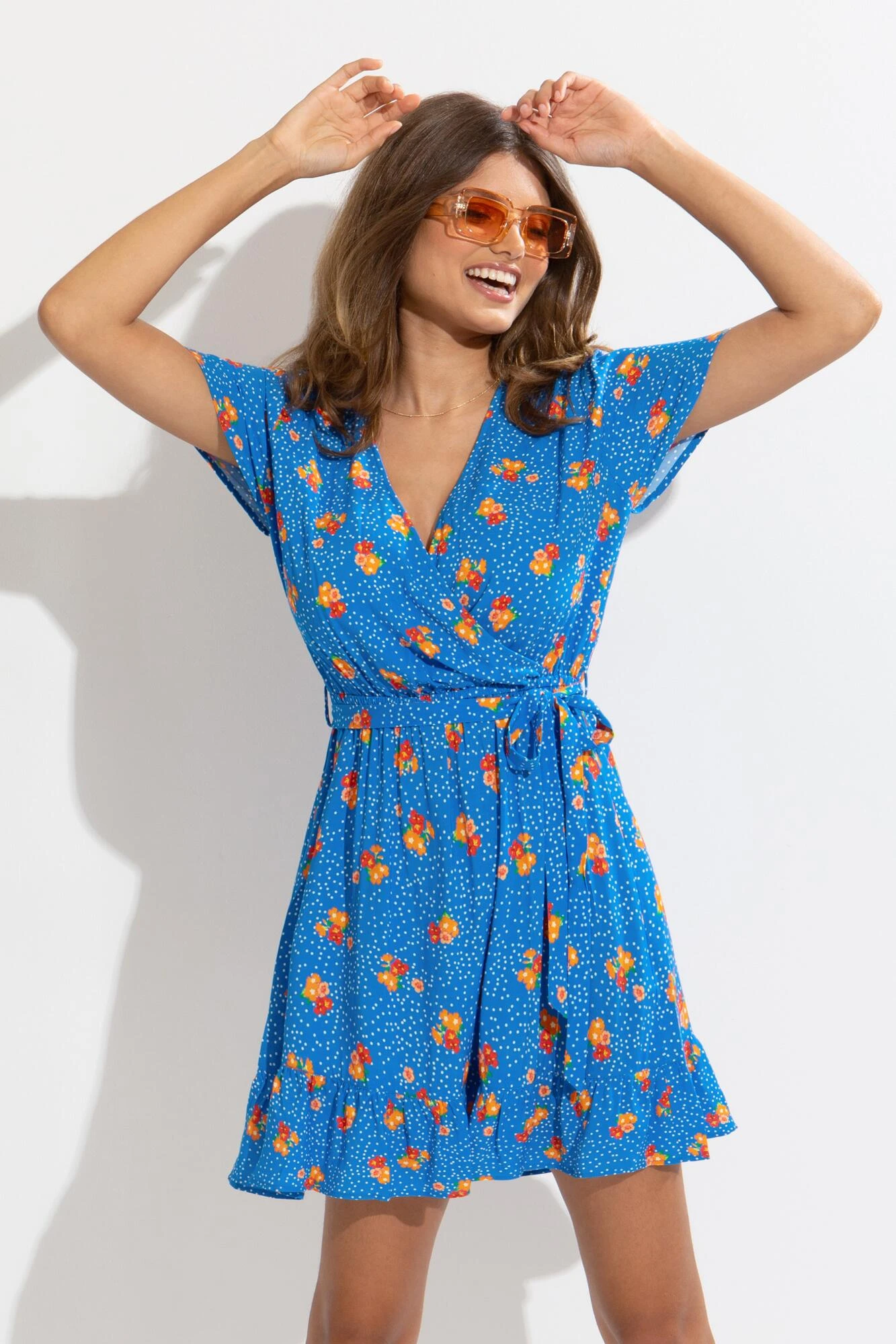Pour Moi Woven EcoVero™ Tiered Wrap Beach Dress - Blue Floral 5 Pour Moi Woven EcoVero™ Tiered Wrap Beach Dress - Blue Floral - Image 5