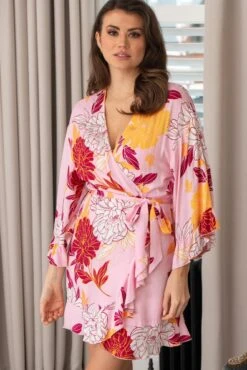 Pour Moi Luxe Woven Frill Detail Gown - Pink Floral -Cheap Clozi Vibe Store 312890 20230324174400