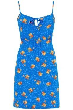 Pour Moi Strappy Tie Front Jersey Mini Beach Dress - Blue Floral -Cheap Clozi Vibe Store 313195 20230519101200