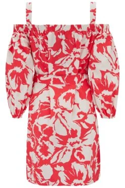 Pour Moi Amelie Cotton Poplin Long Sleeve Cold Shoulder Dress - Red/White -Cheap Clozi Vibe Store 313546 20230404115100