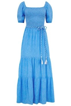 Pour Moi Sadie Shirred Bodice Woven Short Sleeve Maxi Dress - Blue/White -Cheap Clozi Vibe Store 313794 20230517163800