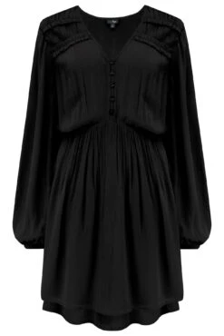 Pour Moi Kate Woven Viscose Button Detail Long Sleeve Dress - Black -Cheap Clozi Vibe Store 314147 20230801122100