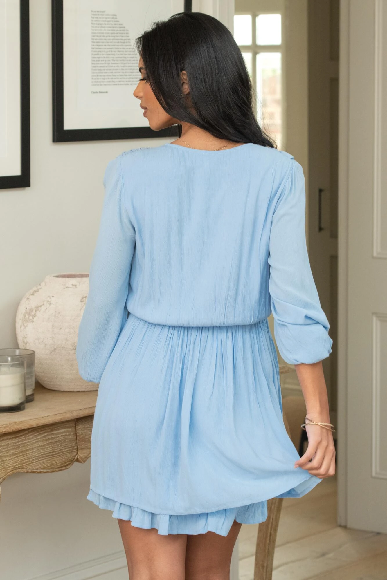 Pour Moi Kate Woven Viscose Button Detail Long Sleeve Dress - Blue 4 Pour Moi Kate Woven Viscose Button Detail Long Sleeve Dress - Blue - Image 4