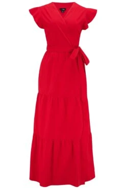 Pour Moi Esme Cotton Poplin Fluted Sleeve Wrap Maxi Dress - Red -Cheap Clozi Vibe Store 314175 20230412101600