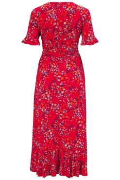 Pour Moi Megan Slinky Jersey Frill Detail Midi Wrap Dress - Red Floral -Cheap Clozi Vibe Store 314178 20230731114900