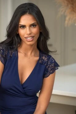 Pour Moi Julie Slinky Jersey Lace Trim Wrap Top - Navy -Cheap Clozi Vibe Store 314357 20230413131900