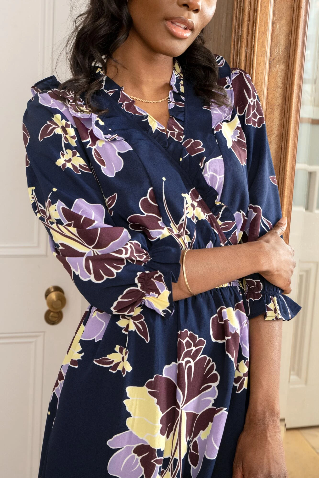 Pour Moi Maggie Woven Frill Midi Dress - Navy Floral 2 Pour Moi Maggie Woven Frill Midi Dress - Navy Floral - Image 2