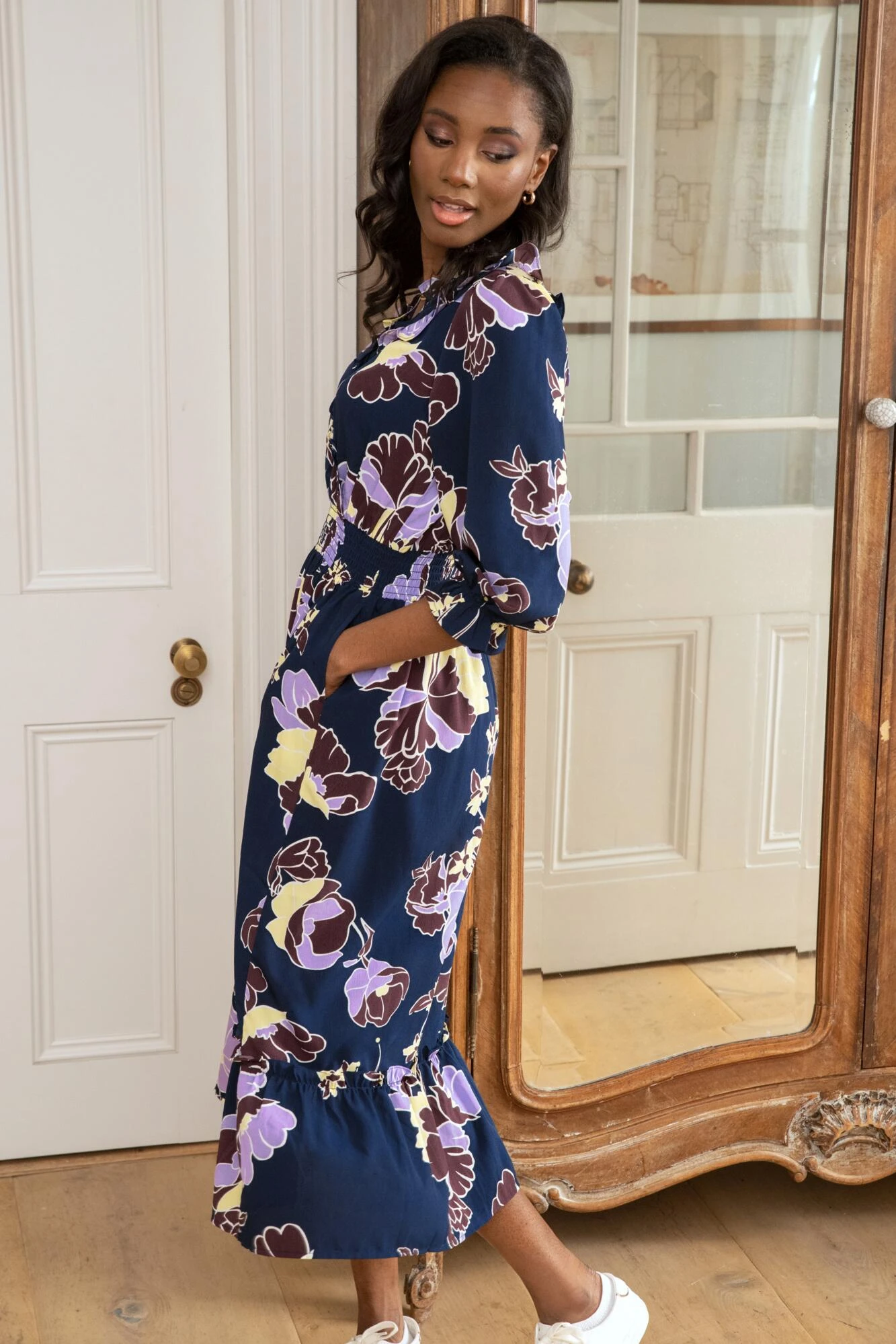 Pour Moi Maggie Woven Frill Midi Dress - Navy Floral 3 Pour Moi Maggie Woven Frill Midi Dress - Navy Floral - Image 3