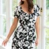 Pour Moi Evangeline Gathered Neckline Slinky Jersey Dress - Mono Floral