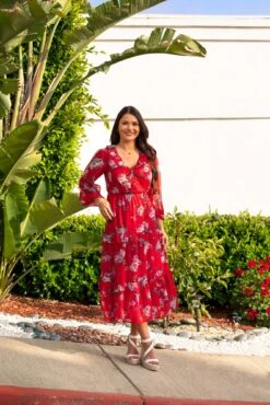 Pour Moi Lily Chiffon Frill Midaxi Dress - Red Floral