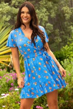 Pour Moi Woven EcoVero™ Tiered Wrap Beach Dress - Blue Floral