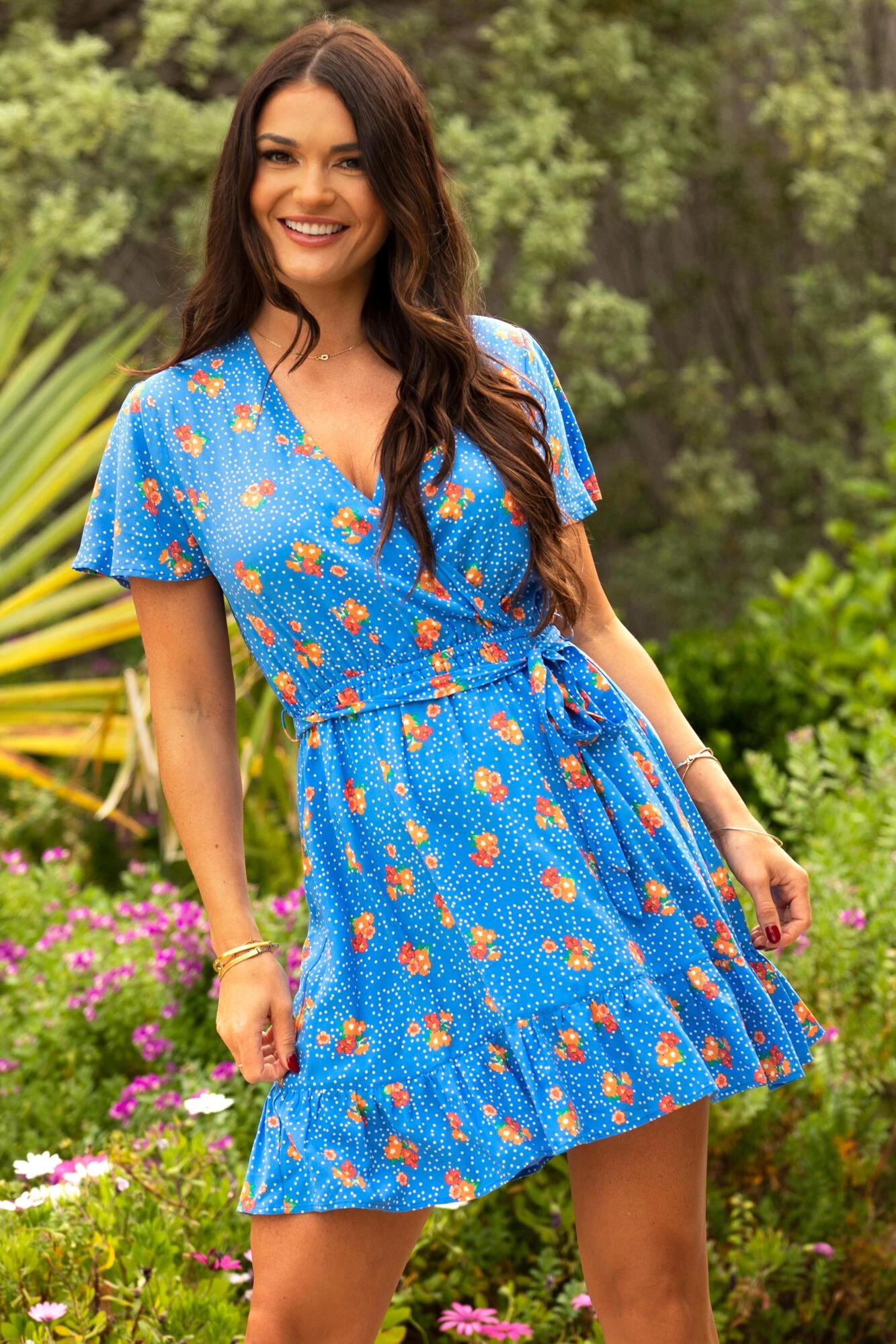 Pour Moi Woven EcoVero™ Tiered Wrap Beach Dress - Blue Floral 1 Pour Moi Woven EcoVero™ Tiered Wrap Beach Dress - Blue Floral