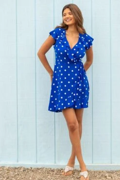 Pour Moi LENZING™ ECOVERO™ Viscose Frill Wrap Beach Dress - Blue/White