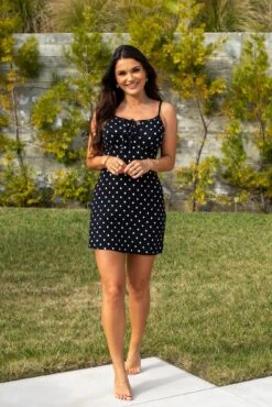 Pour Moi Strappy Tie Front Jersey Mini Beach Dress - Black Spot