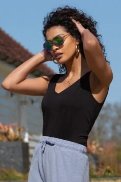 Pour Moi Sophie Fuller Bust Stretch V Neck Vest - Black -Cheap Clozi Vibe Store 318514 20230627145900