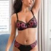 Pour Moi Soiree Embroidery Bikini Brief - Black/Pink
