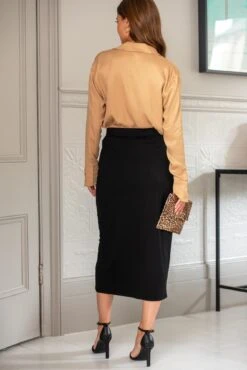 Pour Moi Cleo Jersey Wrap Midi Skirt - Black -Cheap Clozi Vibe Store 318820 20230712143500
