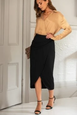 Pour Moi Cleo Jersey Wrap Midi Skirt - Black -Cheap Clozi Vibe Store 318821 20230712143500