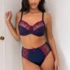 Pour Moi Imogen Rose Embroidered Brief - Navy/Raspberry