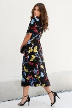 Pour Moi Bella Slinky Stretch Tie Sleeve Midi Dress - Black Floral 8 Pour Moi Bella Slinky Stretch Tie Sleeve Midi Dress - Black Floral -Cheap Clozi Vibe Store 319841 20230731164400