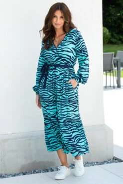 Pour Moi Amara Wrap Front Tiered Woven Midi Dress - Navy/Aqua -Cheap Clozi Vibe Store 319861 20230731150000