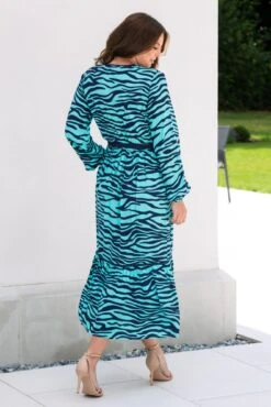 Pour Moi Amara Wrap Front Tiered Woven Midi Dress - Navy/Aqua -Cheap Clozi Vibe Store 319862 20230731150000