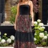 Pour Moi Tahlia Tiered Woven Maxi Skirt - Black Floral