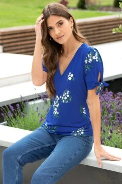 Pour Moi Bella Slinky Jersey Stretch Top - Cobalt Floral -Cheap Clozi Vibe Store 319879 20230801105800