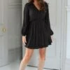 Pour Moi Kate Woven Viscose Button Detail Long Sleeve Dress - Black
