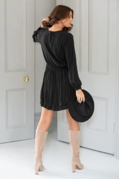 Pour Moi Kate Woven Viscose Button Detail Long Sleeve Dress - Black -Cheap Clozi Vibe Store 319888 20230801122100