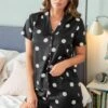 Pour Moi Satin Print Revere Collar Short PJ Set - Mono Spot