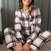 Pour Moi Cosy Check Brushed Cotton Pyjama Set - White/Black