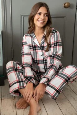 Pour Moi Cosy Check Brushed Cotton Pyjama Set - White/Black