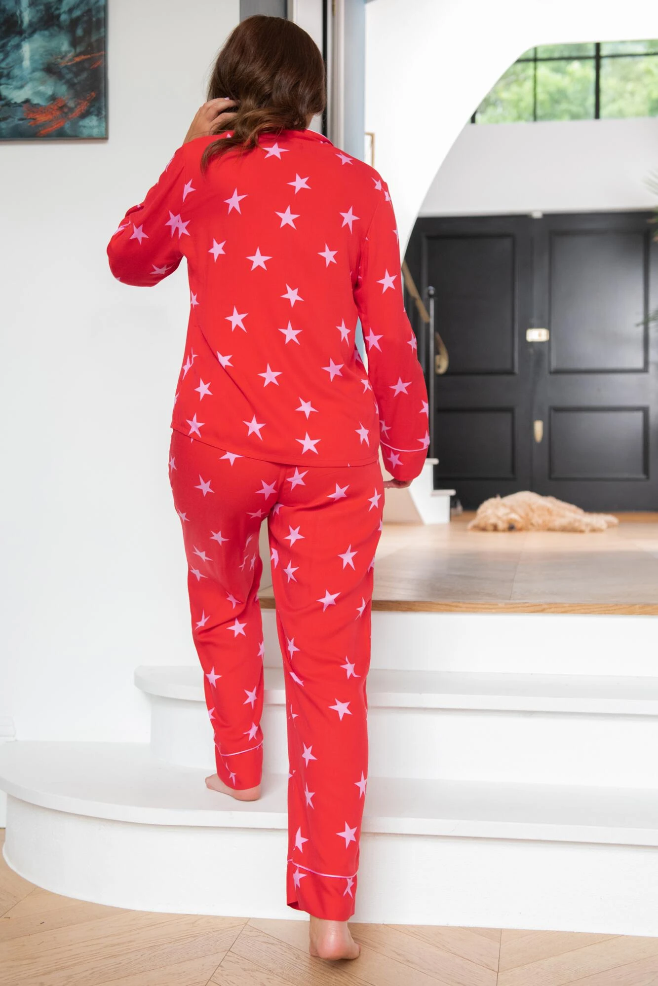 Pour Moi Luxe Woven Twill Pyjama Set - Red/Pink 2 Pour Moi Luxe Woven Twill Pyjama Set - Red/Pink - Image 2