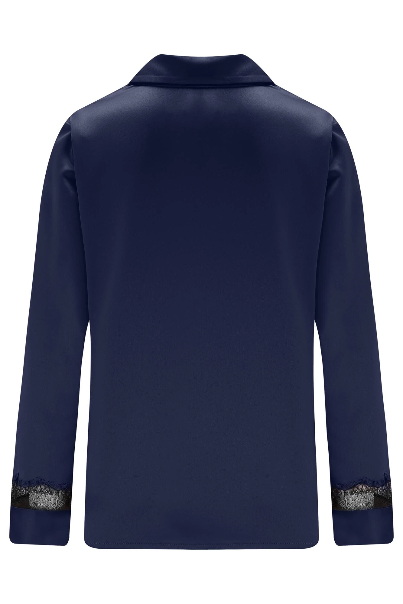 Pour Moi Dusk Satin And Lace Revere Collar Pyjama Set - Navy/Black 7 Pour Moi Dusk Satin And Lace Revere Collar Pyjama Set - Navy/Black - Image 7