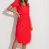Pour Moi Jenny Puff Sleeve Stretch Midi Dress - Red
