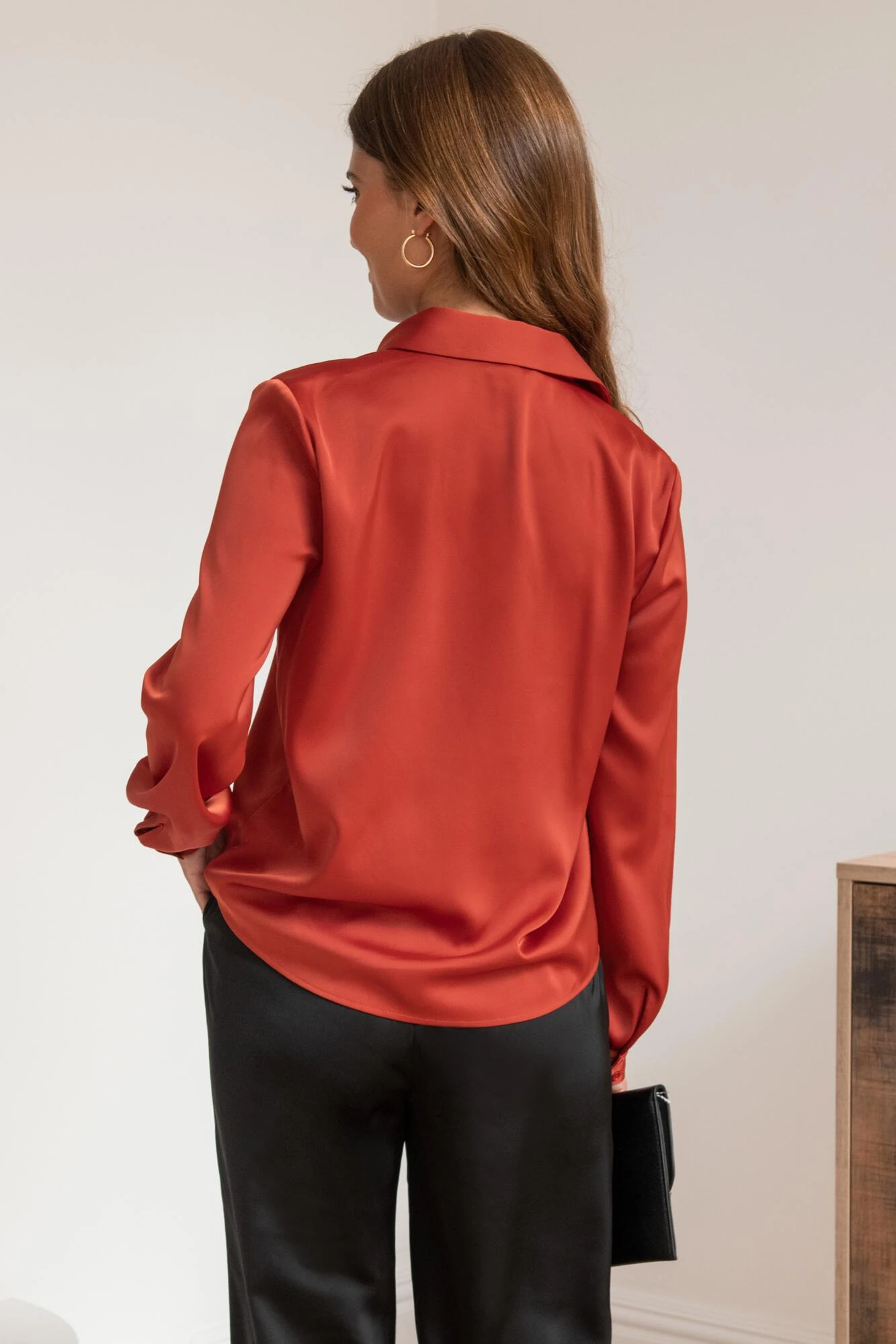 Pour Moi Millie Satin Woven Shirt - Rust 5 Pour Moi Millie Satin Woven Shirt - Rust - Image 5