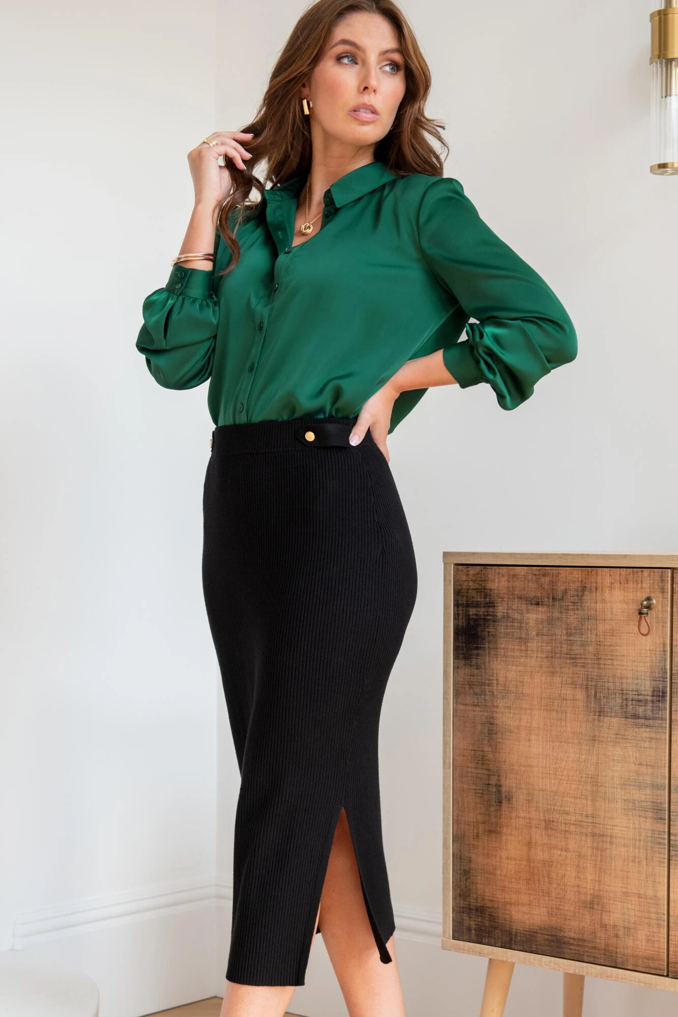 Pour Moi Beth Rib Knit Midi Skirt With LENZING™ ECOVERO™ Viscose - Black 1 Pour Moi Beth Rib Knit Midi Skirt With LENZING™ ECOVERO™ Viscose - Black