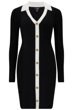 Pour Moi Beth Contrast Rib Knit Mini Dress With LENZING™ ECOVERO™ Viscose - Black/White -Cheap Clozi Vibe Store 322111 20230901131800