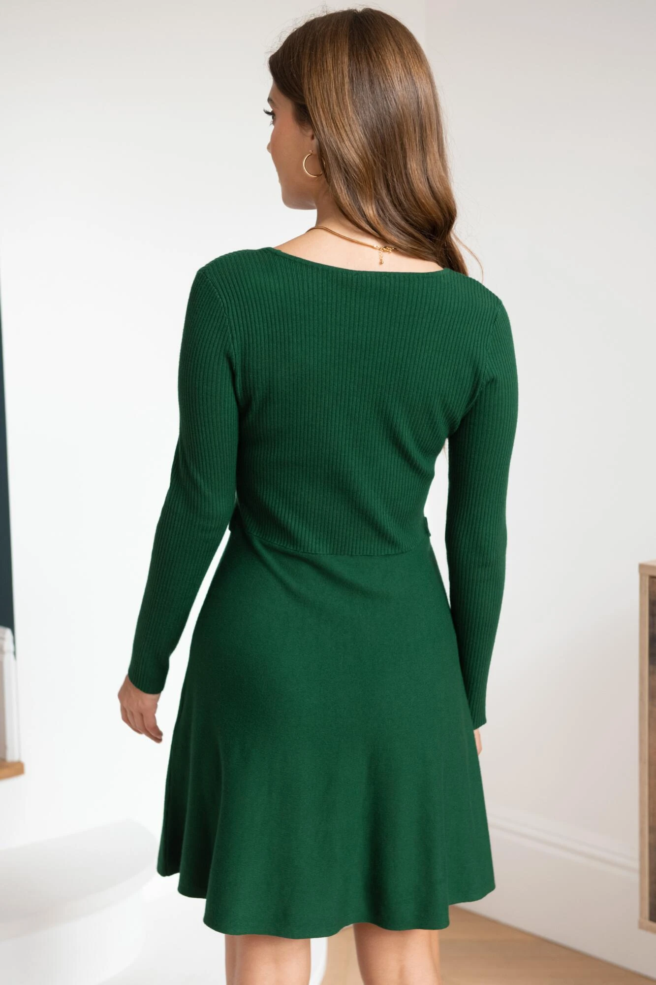 Pour Moi Helen Knit Skater Skirt Dress With LENZING™ ECOVERO™ Viscose - Forest 4 Pour Moi Helen Knit Skater Skirt Dress With LENZING™ ECOVERO™ Viscose - Forest - Image 4