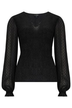 Pour Moi Willow Shirred Bodice Chiffon Long Sleeve V Neck Blouse - Black -Cheap Clozi Vibe Store 322256 20230904160200