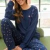 Pour Moi Star Print Jersey Jogger Pyjama Set - Navy/Gold