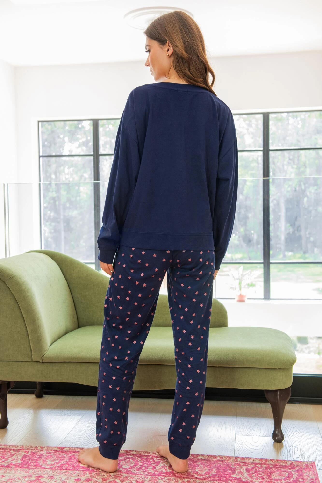 Pour Moi Star Print Jersey Jogger Pyjama Set - Navy/Gold 4 Pour Moi Star Print Jersey Jogger Pyjama Set - Navy/Gold - Image 4