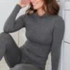 Pour Moi Second Skin Thermal Roll Neck Top - Glitter Charcoal