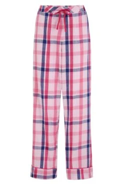 Pour Moi Rib Jersey Lace Trim Henley Top & Check Trouser Pyjama Set - Navy/Pink -Cheap Clozi Vibe Store 322501 20230908111000