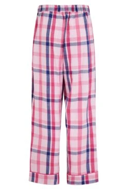 Pour Moi Rib Jersey Lace Trim Henley Top & Check Trouser Pyjama Set - Navy/Pink -Cheap Clozi Vibe Store 322502 20230908111000