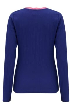 Pour Moi Rib Jersey Lace Trim Henley Top & Check Trouser Pyjama Set - Navy/Pink -Cheap Clozi Vibe Store 322504 20230908111000